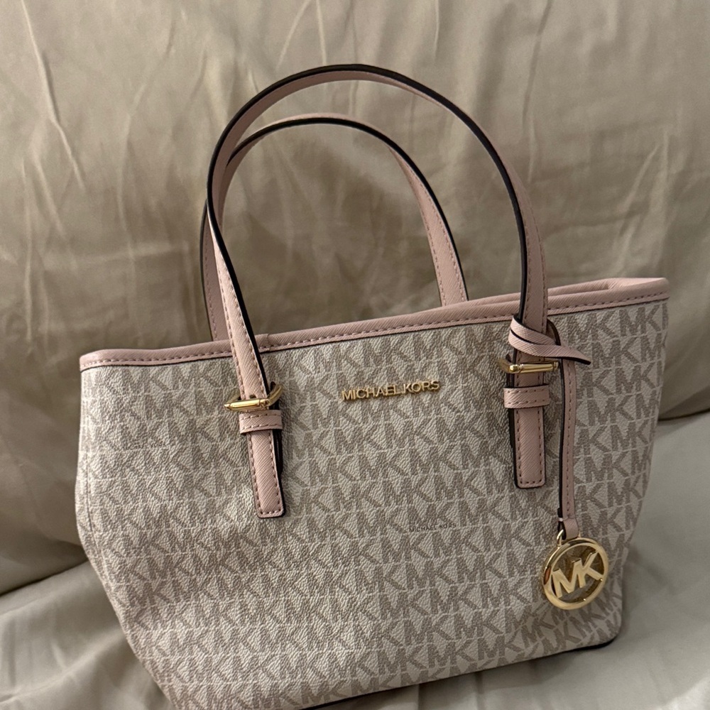 Michael Kors Beige and Pink Monogram Handbag
